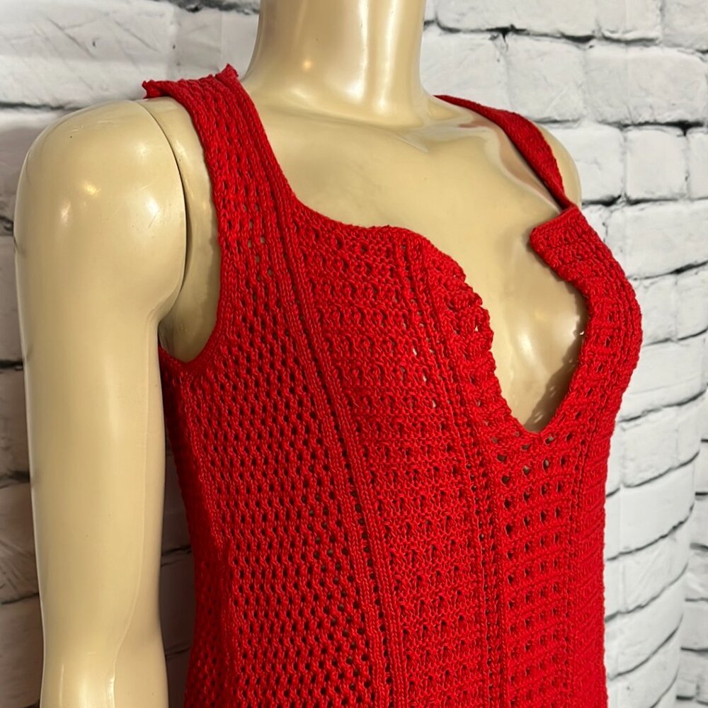 NWT Cotton Country Top Womens Round Neck Open Knit Sleeveless Falls Below